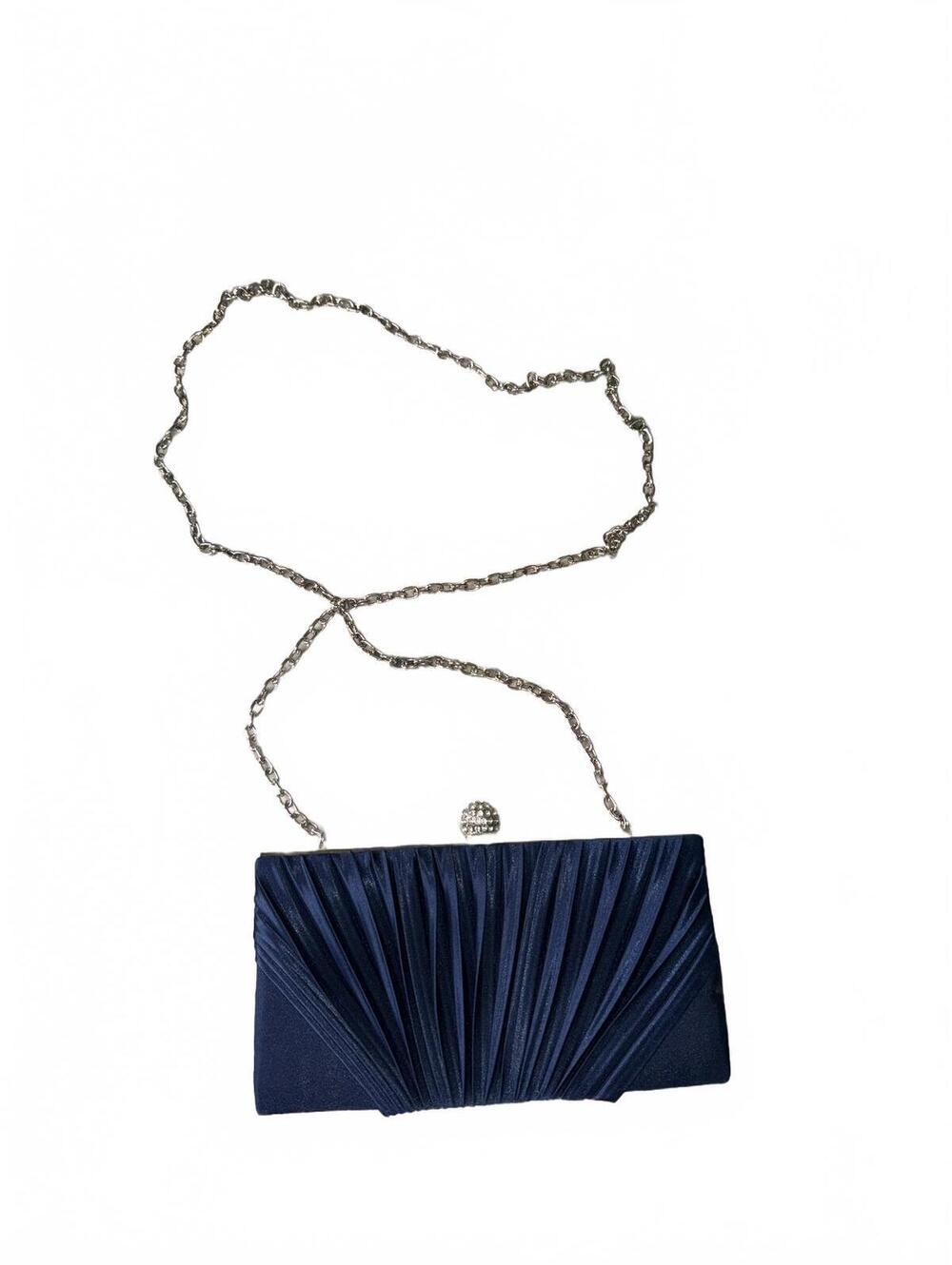 kate landry Navy Blue Satin Evening Clutch with Silver Chain